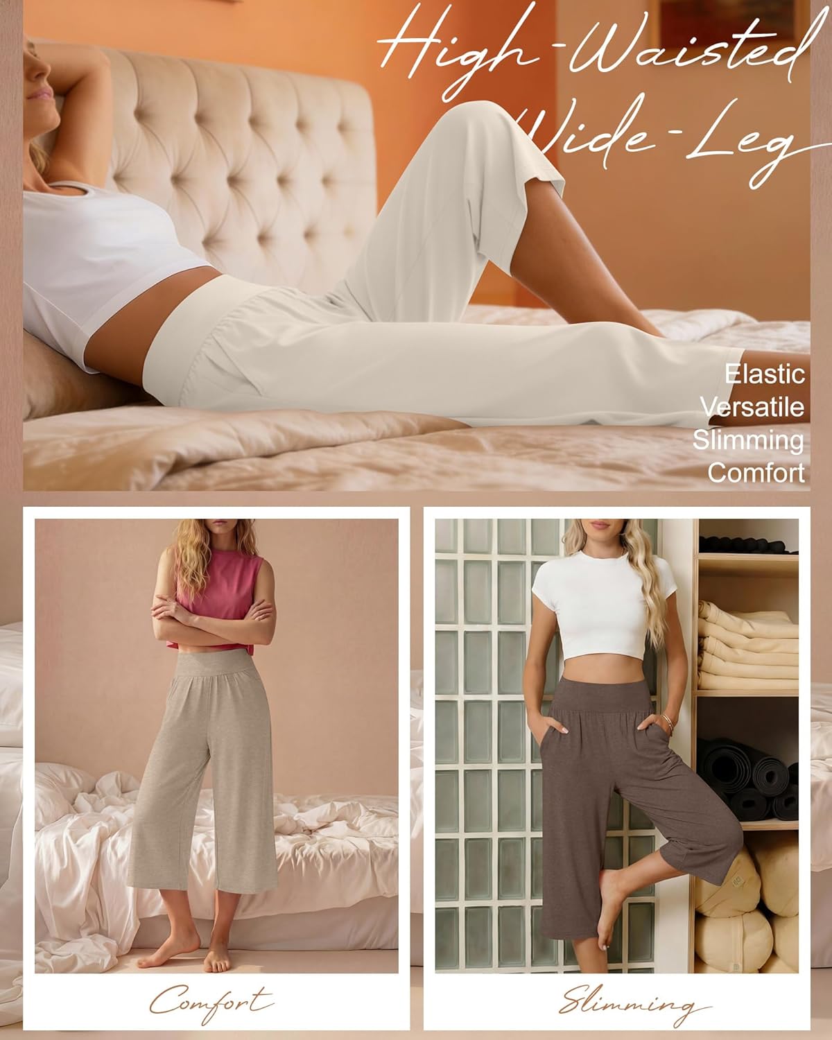 Neer 3 Pack Women Capri Pants, Wide Leg High Waist Crop Lounge Sweatpants Summer Casual Workout Pants with Pocket - Image 3