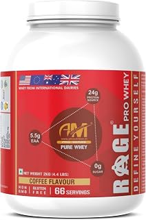 AM NUTRITION Rage Pro Whey Protein Powder 2kg | 24g Protein per Serving | With EAA + BCAA & Glutamine | Zero Added Sugar |... Price In India