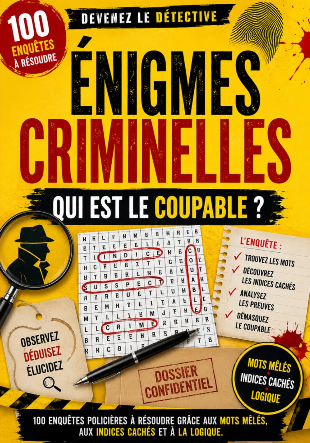 Énigmes criminelles : Qui est le coupable ?: 100 enquêtes policières à résoudre grâce aux mots mêlés, aux indices cachés et à la logique.