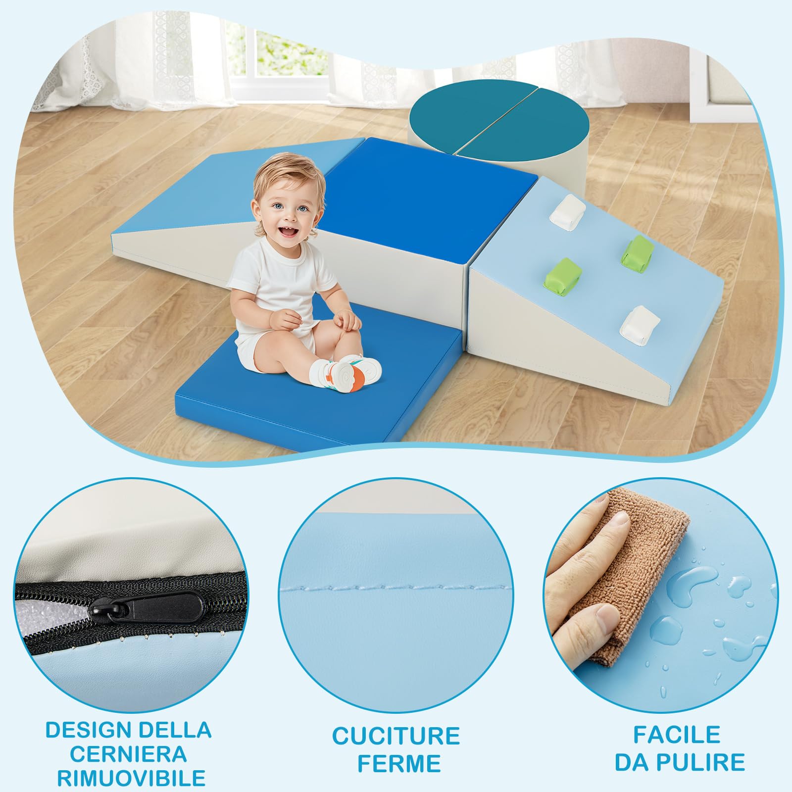 RELAX4LIFE Set di Giocattoli da Arrampicata 6 Pezzi per Bambini, con Schiuma EPE, Set di Giocattoli, Blocchi in Schiuma per Bambini dai 1+ Anno (ROSA) (blu)