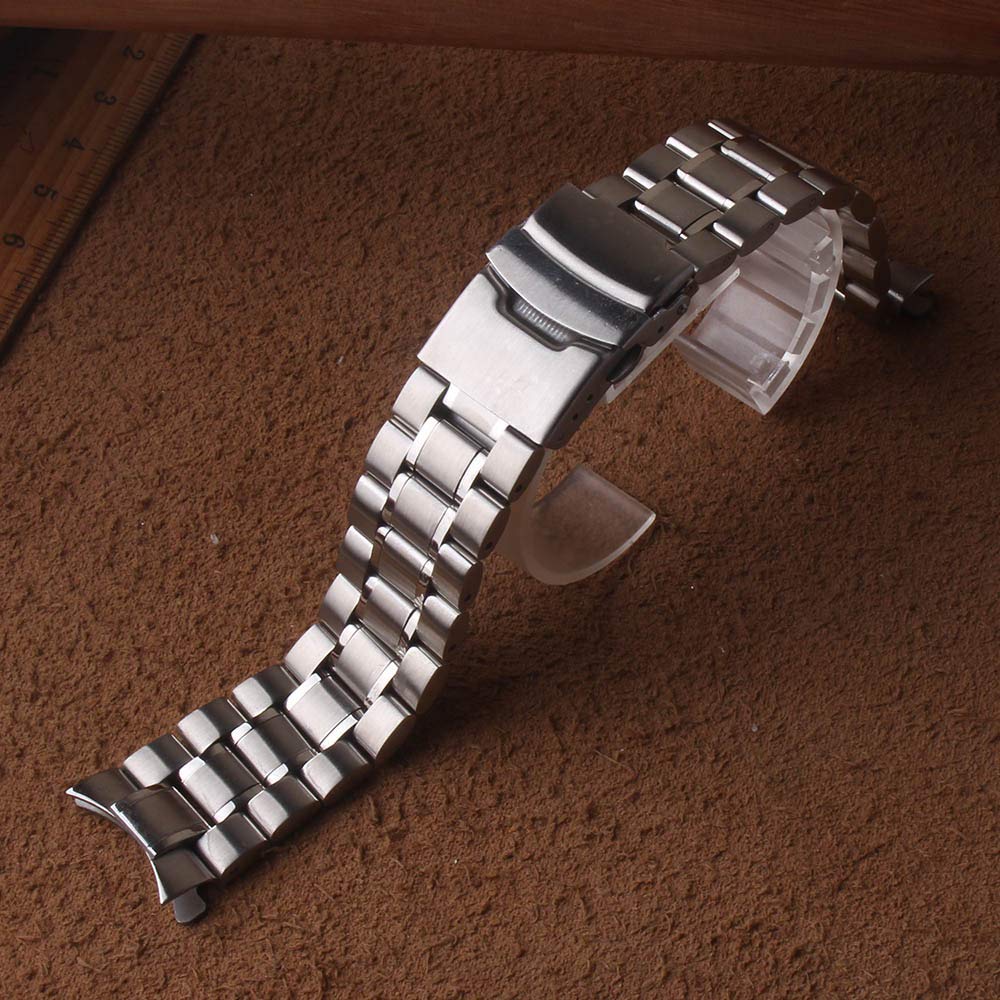 Classic Watchband Stainless Steel Metal Watche Band Curved end 18MM 20MM 22MM 24mm Silver fit Men Watches Hours Safety Buckle (24mm)