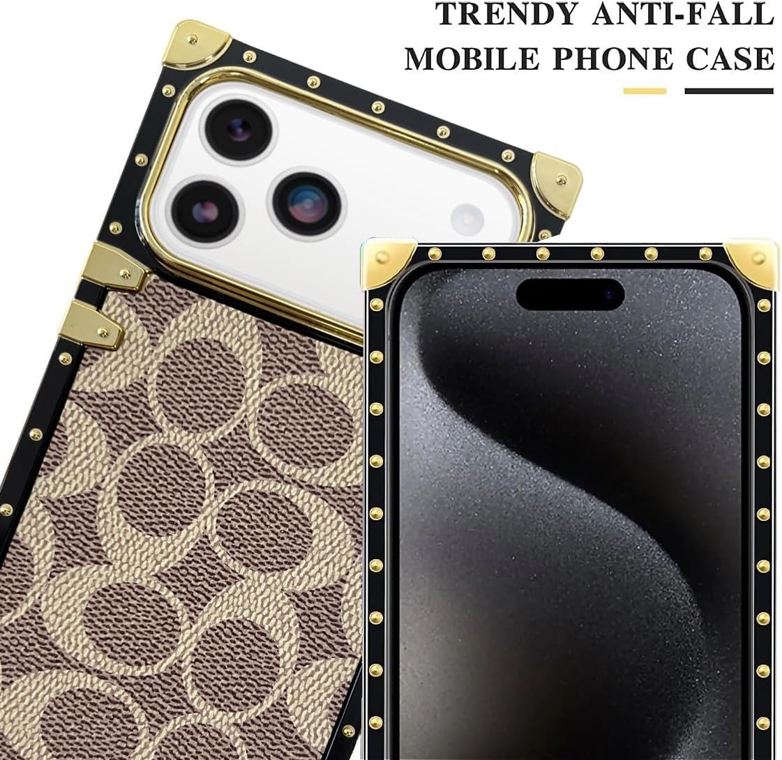 Compatible with iPhone 17 Pro Max Case,Luxury Designer Elegant Soft TPU & PU Leather Bumper Full-Body Shockproof Protective Cover Phone Case for iPhone 17 Pro Max 6.9 Inch for Women Men Khaki - Image 2