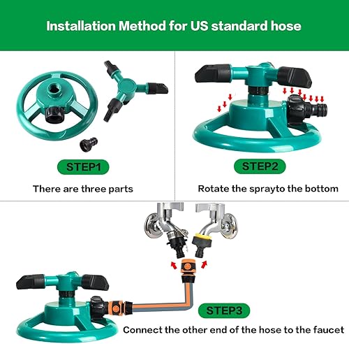 Miniatura 6 de Aspersor de césped, rociadores para patio, rociadores automáticos de agua de jardín, sistema de riego de césped, rotación de cobertura de área