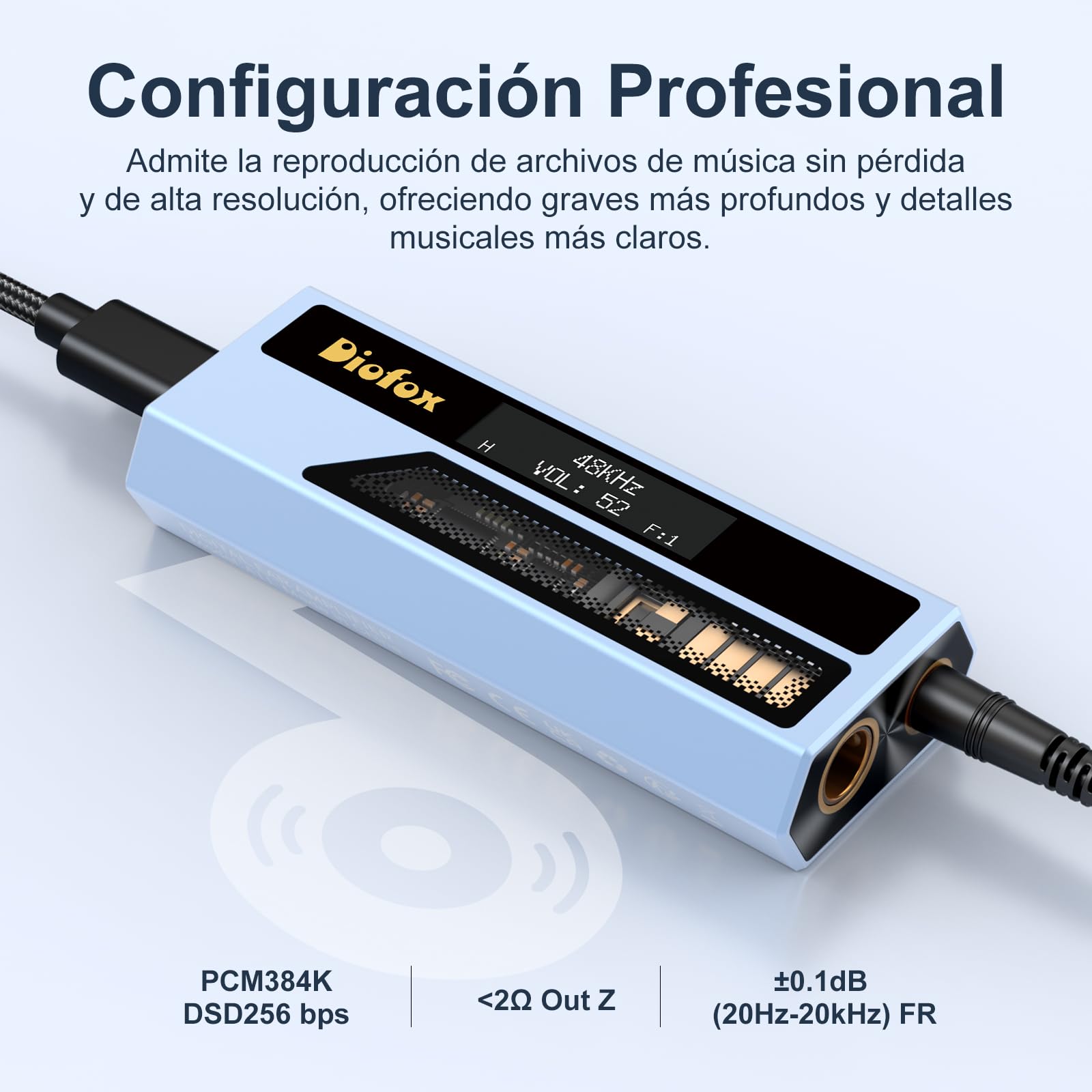 Diofox USB-C DAC Kopfhörerverstärker, tragbarer Audio Decoder, Hi-Fi verlustfreier Klang, ES9028Q2M Chip, 3,5 mm & 4,4 mm dualer Kopfhörerausgang, für PC, Mobiltelefone, iPad (Blau)