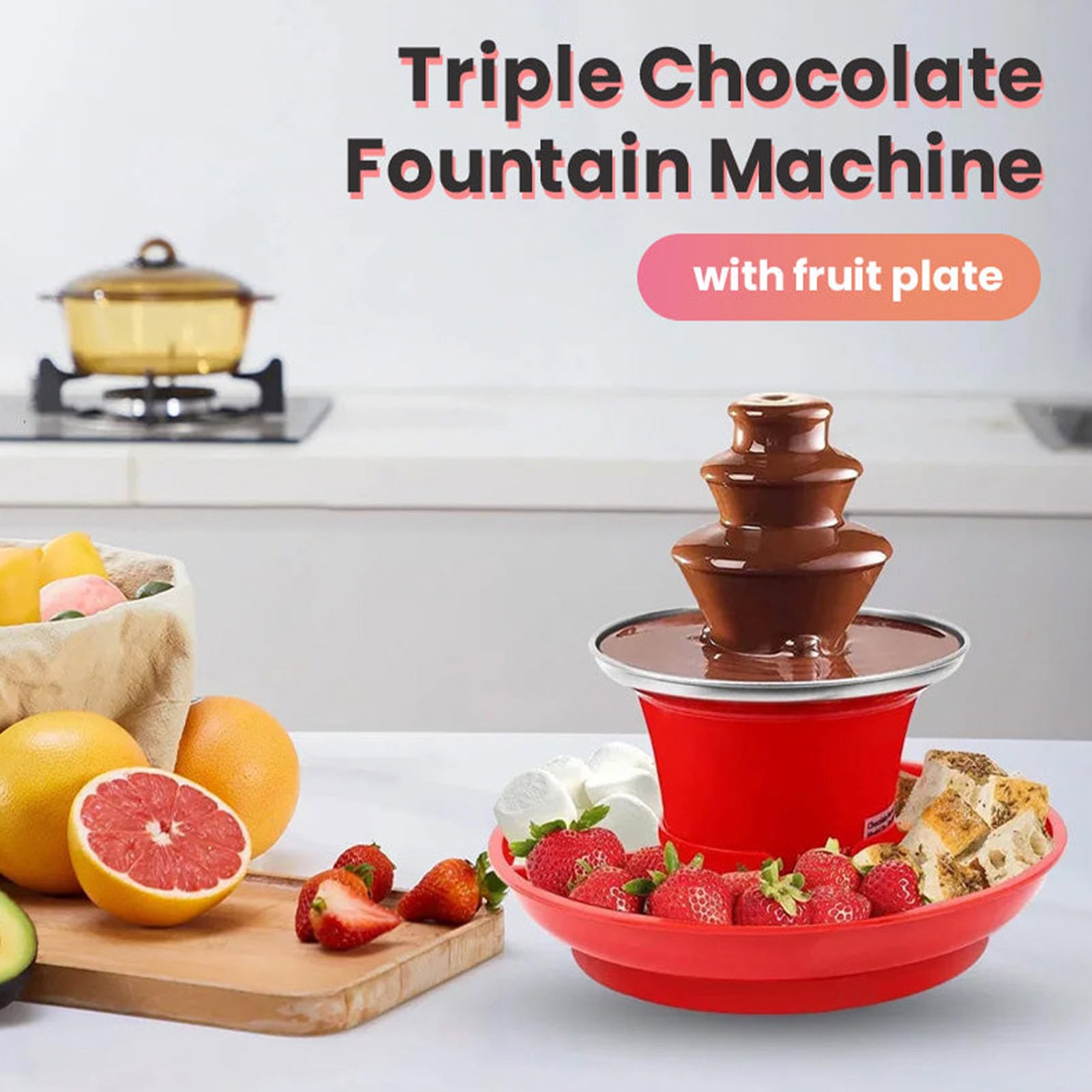 Fontana di cioccolato per feste, dispenser di cioccolato fuso - Torre di fusione automatica del a 3 livelli - Fontana per fonduta di in acciaio inossidabile da 24 cm, strumento d