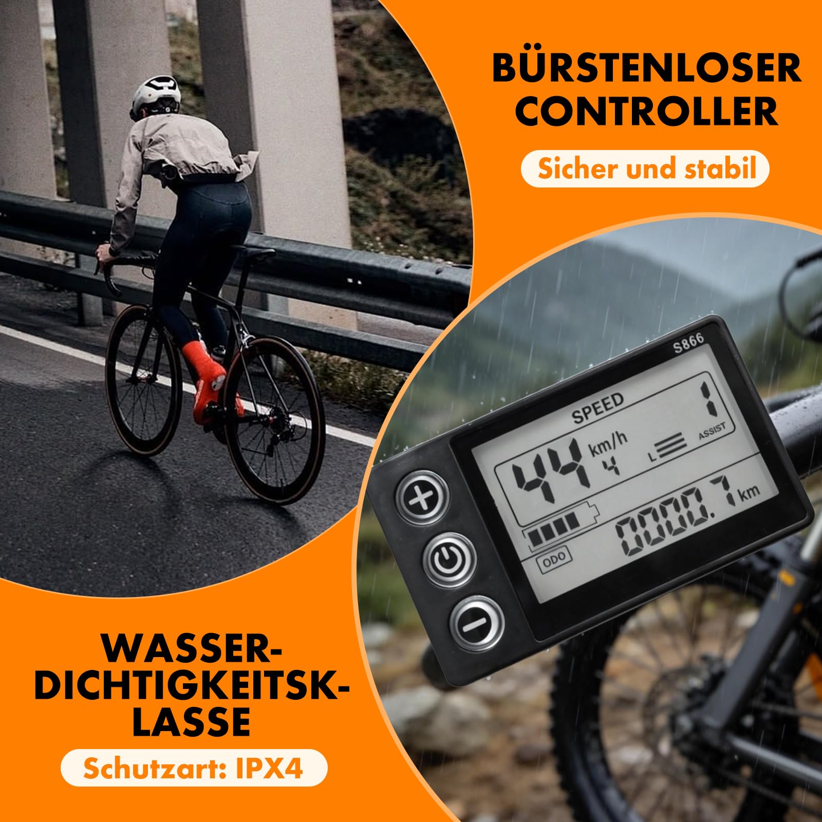 E-Bike Brushless Motor Controller Kit, 36V 48V 350W Bürstenloser Motor Controller mit wasserdichte S866 LCD Display, für Elektrofahrrad Elektroroller