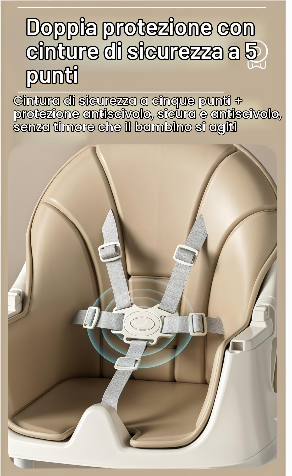 Magic ZC Seggiolone per Bambini Sedia da Pranzo per Multifunzionale Pappa con modalità oscillazione e Schienale regolabile a 3 velocità con Doppi Vassoi Staccabili e Ruote (560 Khaki)