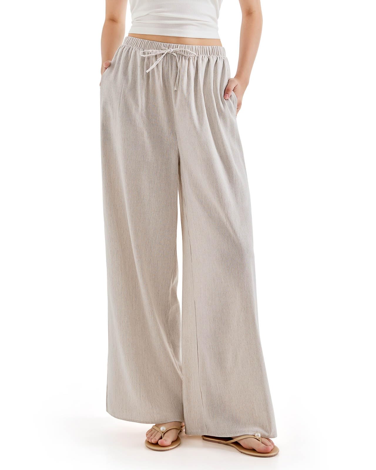 SUUKSESS Women Wide Leg Linen Pants with Pocket High Waisted Lounge Palazzo Pant