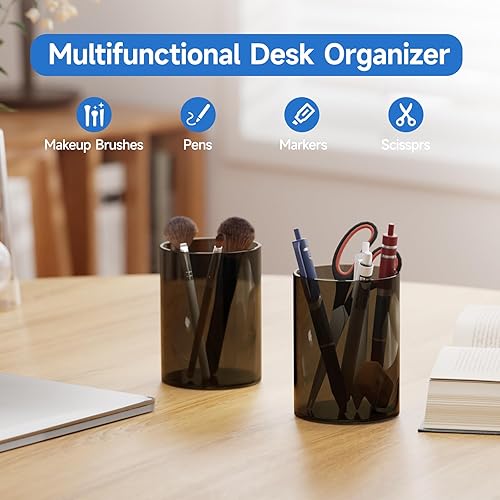 Miniatura 3 de DreamShore Paquete de 2 soportes acrílicos para lápices, organizador de escritorio transparente para accesorios de escritorio de oficina, cepillo de