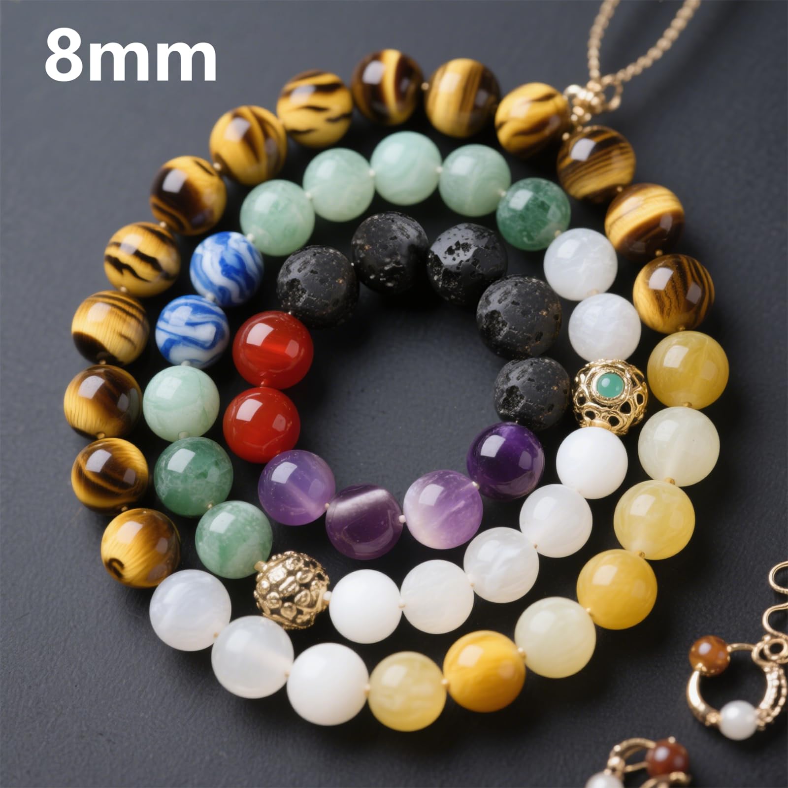 Natürliche Kristalle, verschiedene Steinperlen zur Schmuckherstellung, Edelsteinperlen für Frauen und Erwachsene, zum Basteln, Kristallperlen für Armbänder (8 mm runde Perlen)
