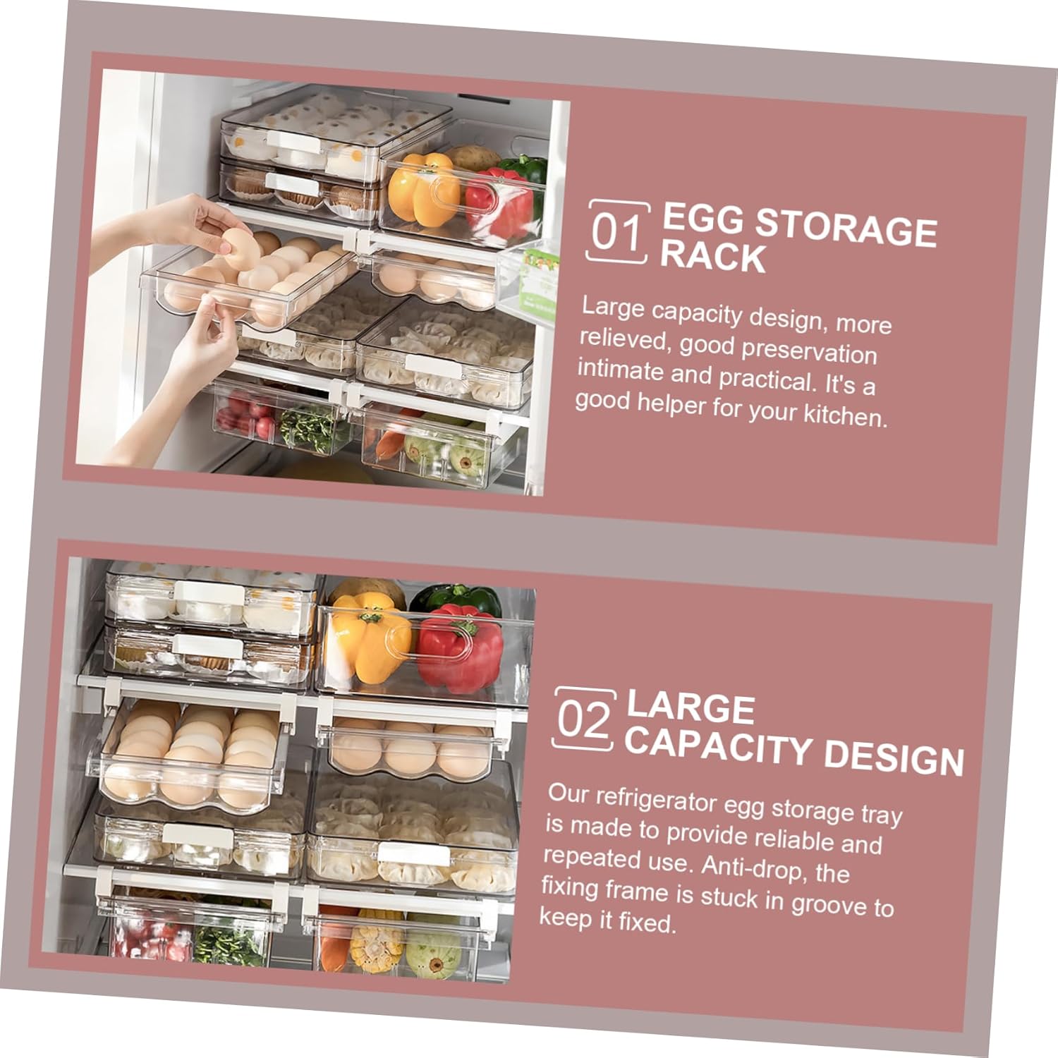 Generic Multi-function Egg Organizer Transparent Refrigerator Egg Holder for Storage Tray Space-saving Pull-out Design for Home and Farm Use