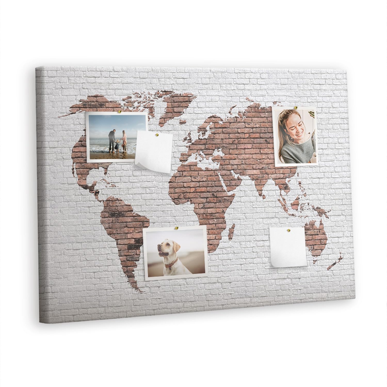 Lavagna in sughero orizzontale grande | pannello murale multifunzione per ufficio scuola casa | pianificazione progetti note foto e idee - 100x70 - metallico - Mappa del mondo in mattoni