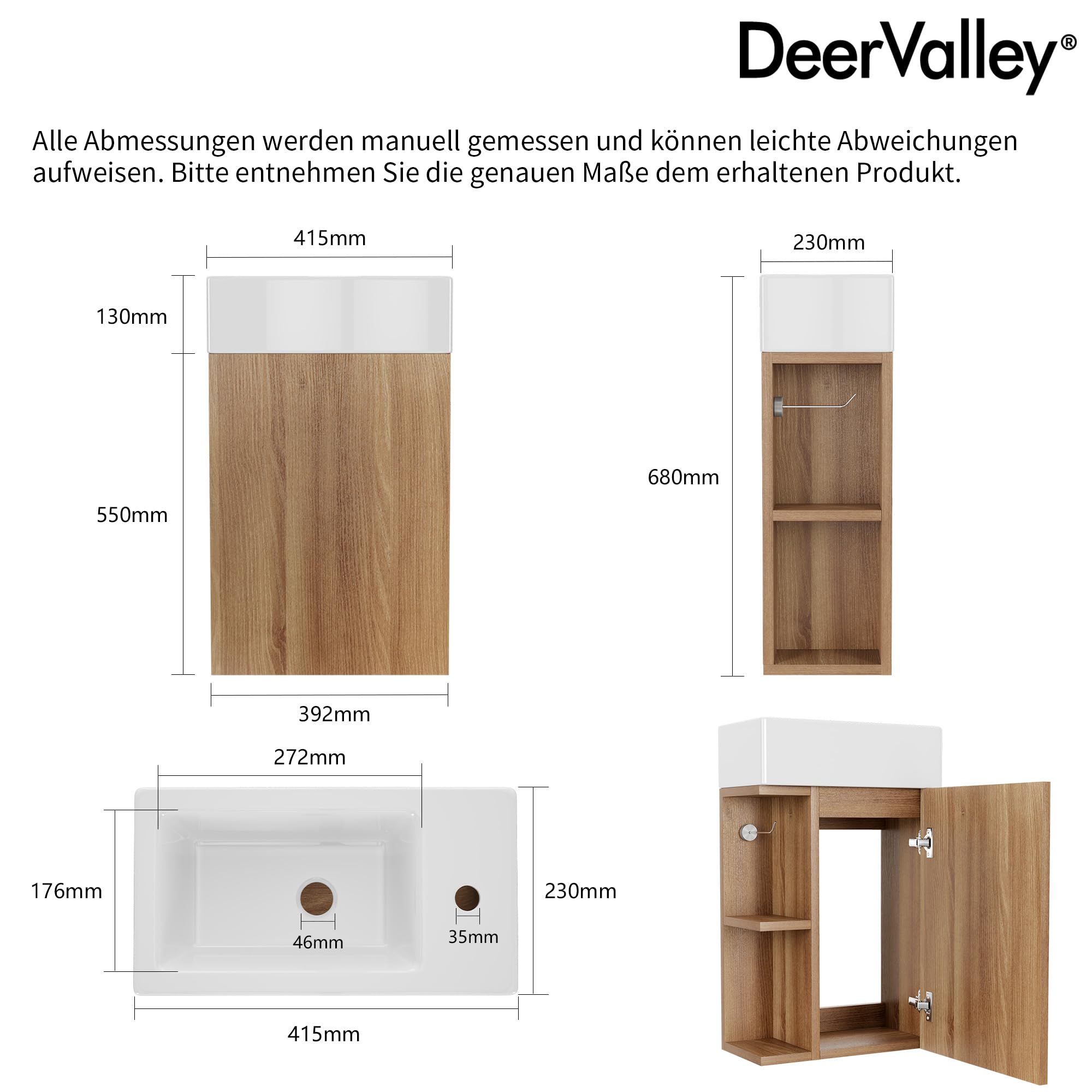 Deer Valley zestaw mebli łazienkowych, umywalka z szafką pod umywalkę DV-EU1BV0423NW