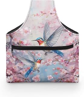 Viewamoon Sewing Yarn Storage Organizer Pink Cherry Blossom Hummingbirds Aesthetic Birds Pattern Sewing Kit Organizer Case 11 x 14 x 2.4 Inch