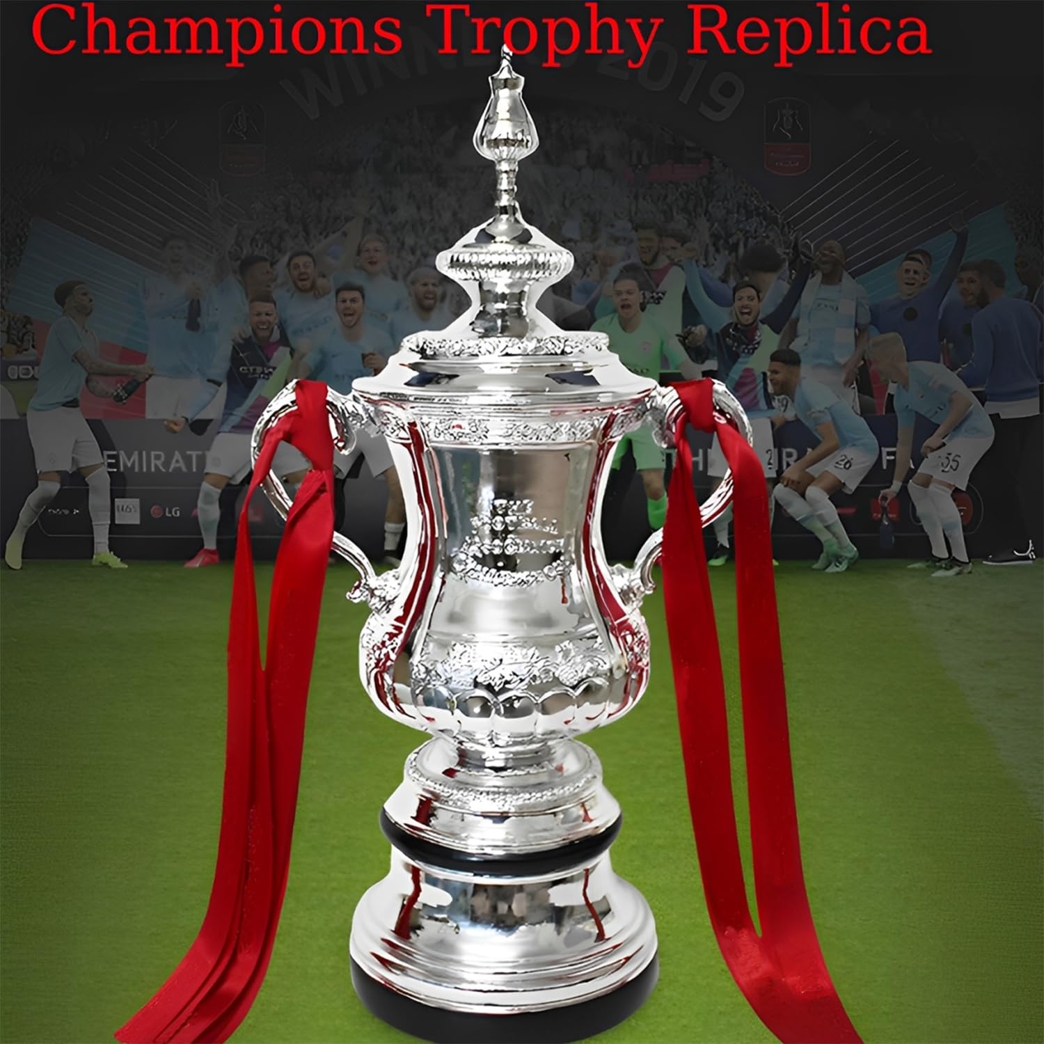 Nachbildung Der FußBall FA Cup Trophäe Mit Farbband FußBall Champion Trophäen Fans Büro Heimdekoration Erinnerungsstücke Sammlung Display Ornamente Kunstharz,32cm