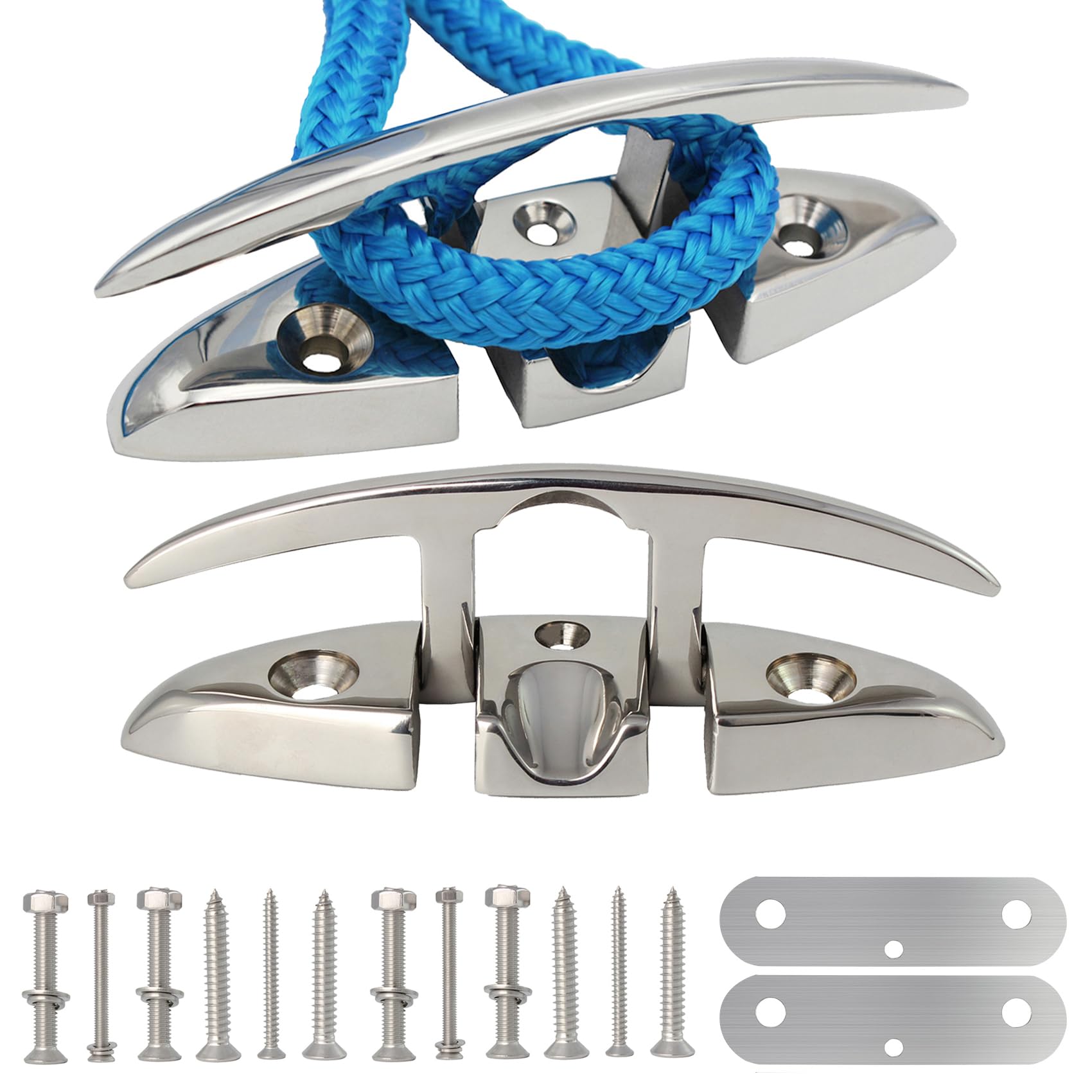 316 Stainless Steel Boat Folding Cleats Boat Dock Cleats 5/6/8.5 inch, Flip up Dock Cleat for Deck and Boat, Dock Cleats Folding Cleat Rope Cleat Boat Cleats with Fasteners (1,2,4,6 Pack)