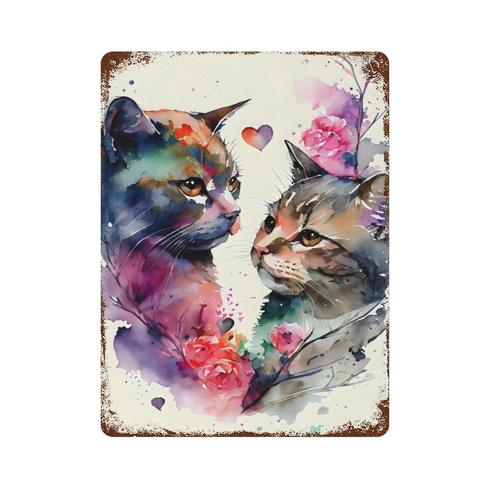 Cat Romantic Couple Decorative Tin Sign 15.7"x11.8", for Bistro, Counter And Cafe Decor, Classic Wall Plaque