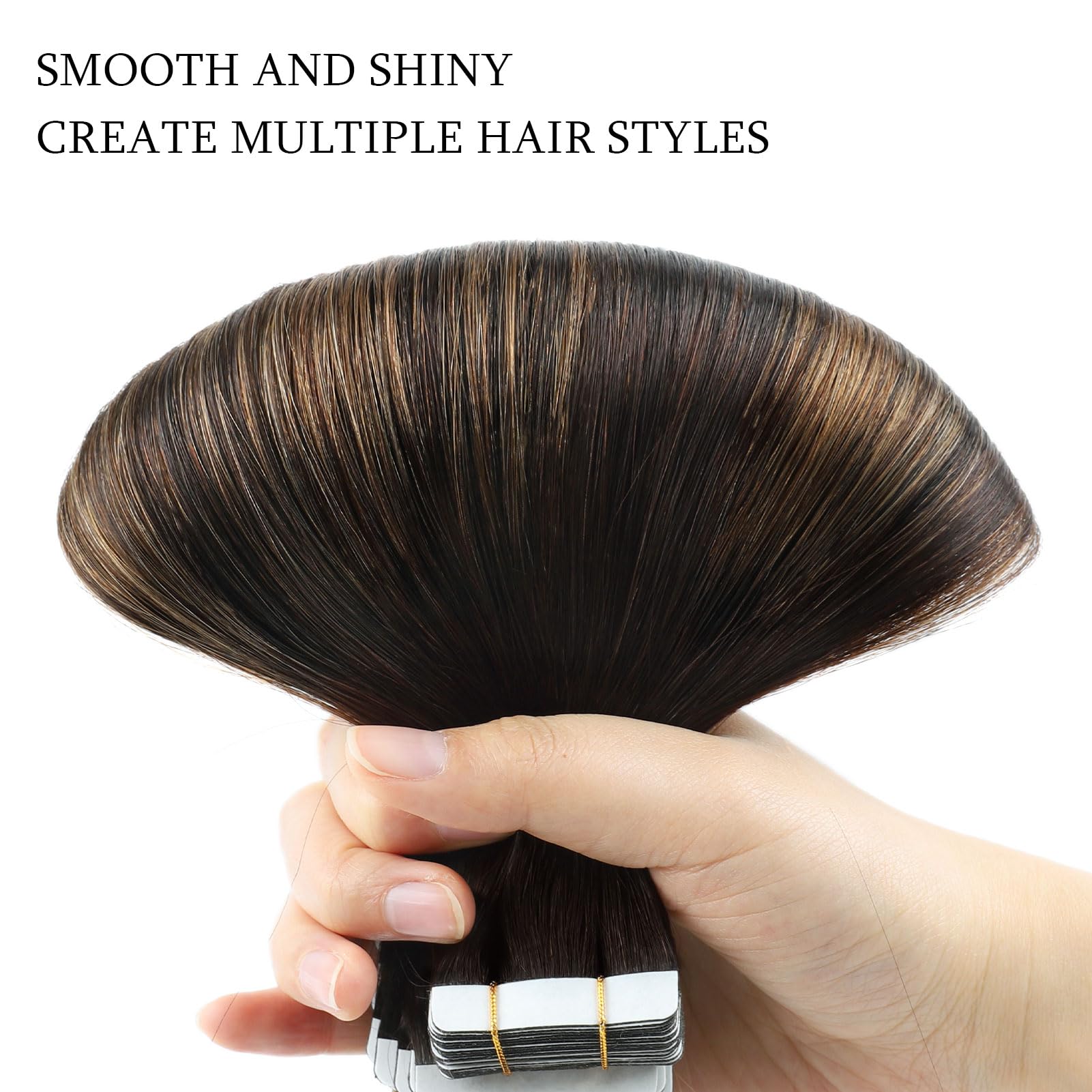 ABH AMAZINGBEAUTY HAIR Tape in Hair Extensions Real Human Hair Rooted Darkest Brown Highlighted Chestnut Brown Tape in Human Hair 14 Inch #P2-6-2 50g 20pcs - Image 3
