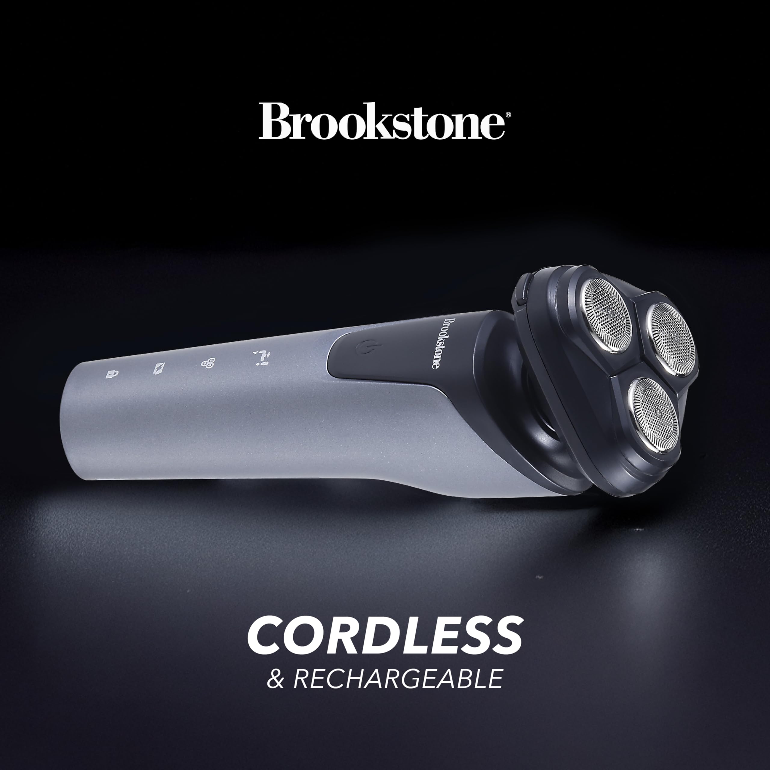 Brookstone - 3 Head Rotary Shaver, Precision Shave, Cutting-Edge Design, Professional Quality (Black/Grey)