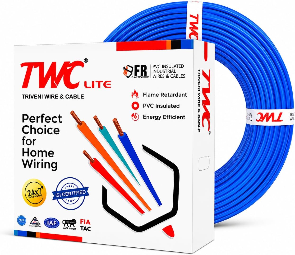 TWC Lite Blue 1.5 SQMM 90 METER | Copper Wire | HRFR (Heat Resistant Flame Retardant) Lead-Free Cable | Low Smoke Halogen-Free Wire for Home & Industrial Electrical Wiring