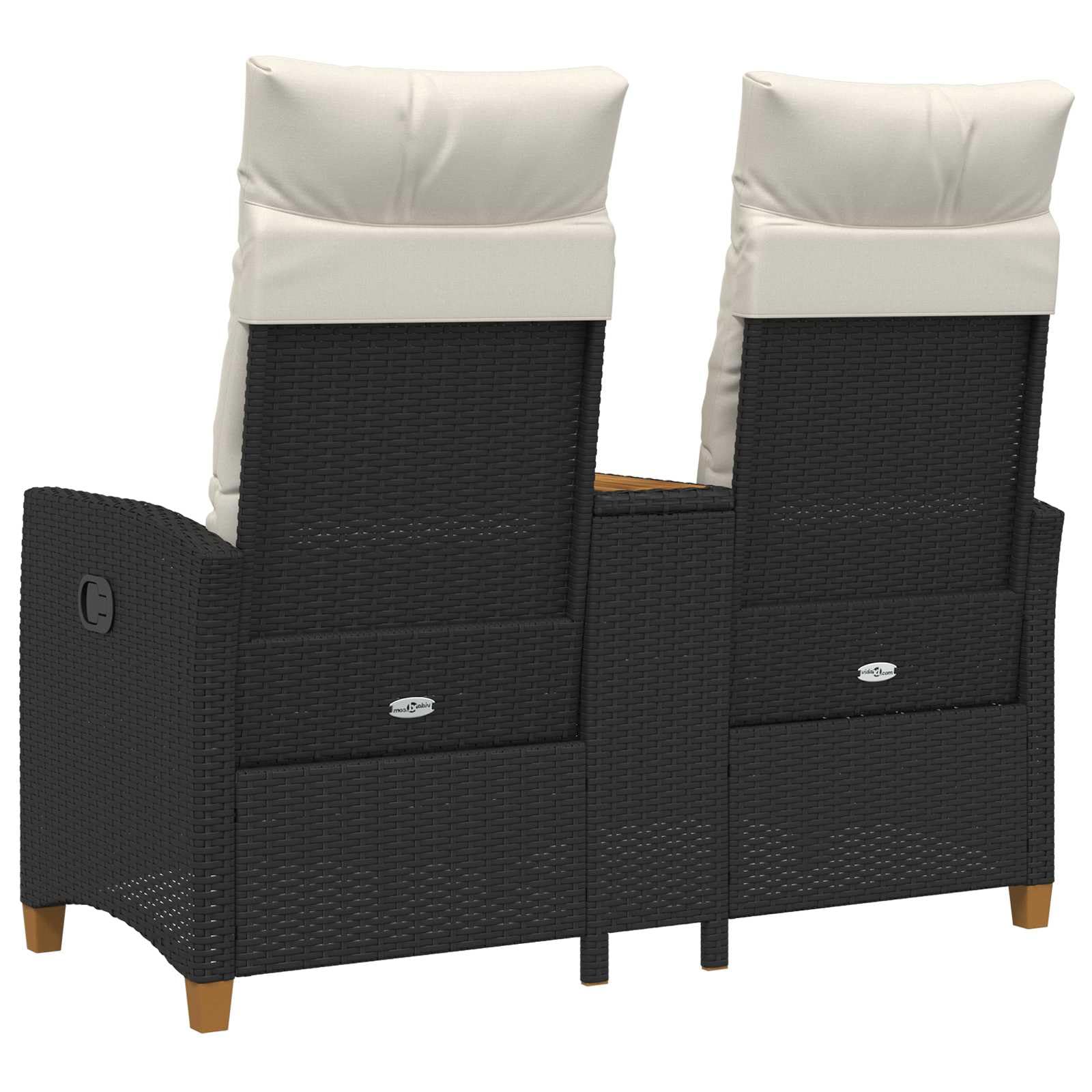 Liegebank mit Tisch Schwarz und Cremeweiß Poly-Rattan Gartenbank 126 x 65 x 112 cm Outdoor Möbel mit Verstellbarer Rückenlehne und integriertem Tisch für Terrasse und Gartenkomfort