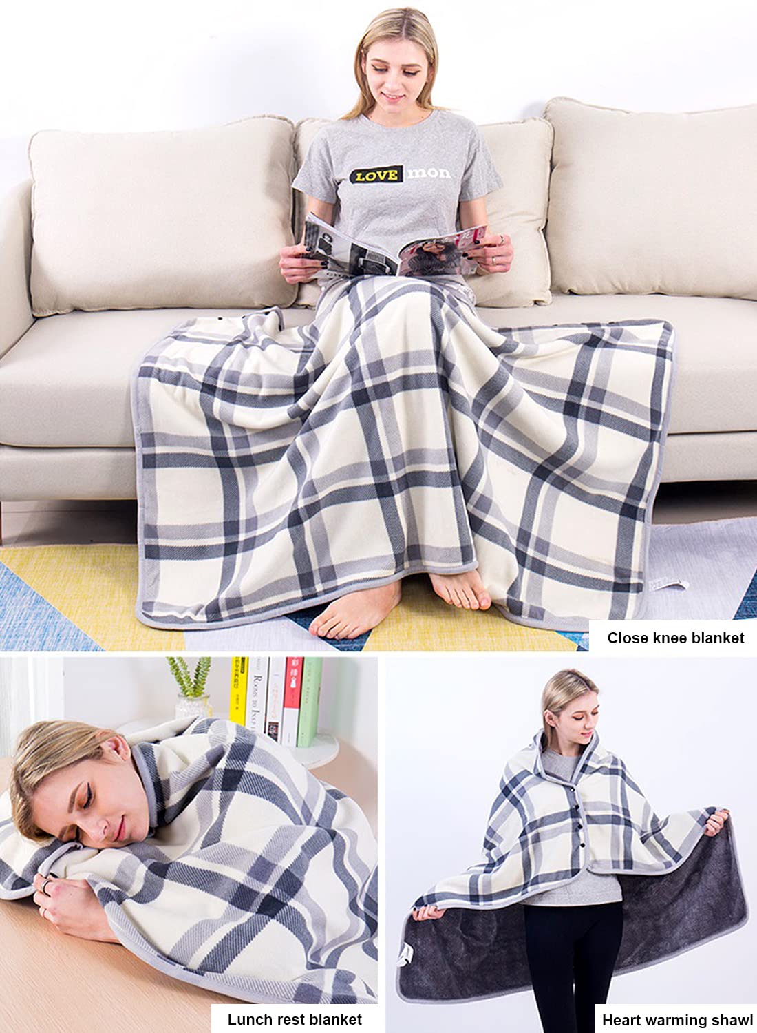 JFAN Poncho Donna Invernale Coperta in Pile Indossabile con Bottoni a Pressione Mantella Caldo Poncho Pile Donna Casa