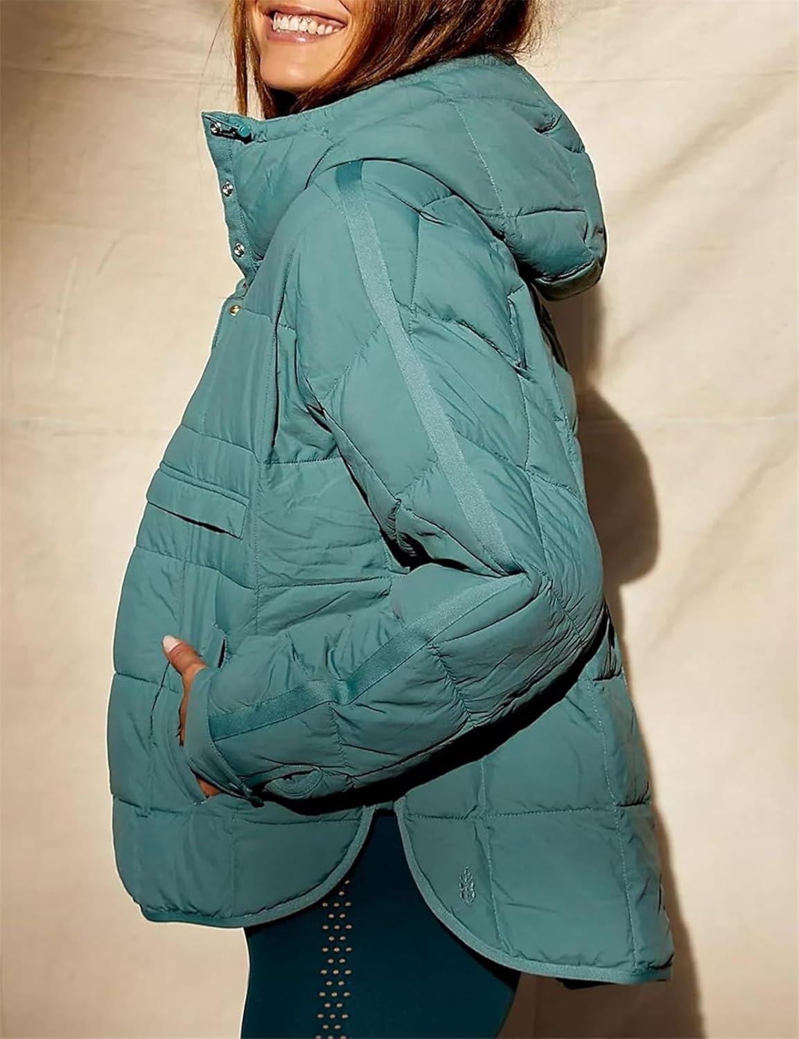 ELizoop Oversized donsjack met capuchon voor dames, gewatteerde lichtgewicht jas met lange mouwen, warme gewatteerde wintertrui (L, oranje