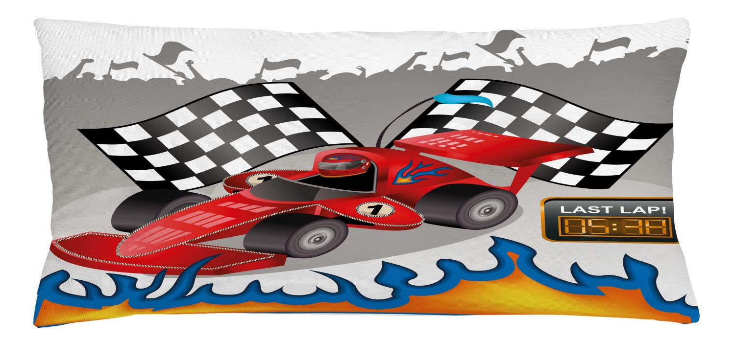 Lunarable Cars Throw Pillow Cushion Cover, Race Car Finish Line Flags Pilot Abstract Plain Background Print, Decorative Square Accent Pillow Case, 36