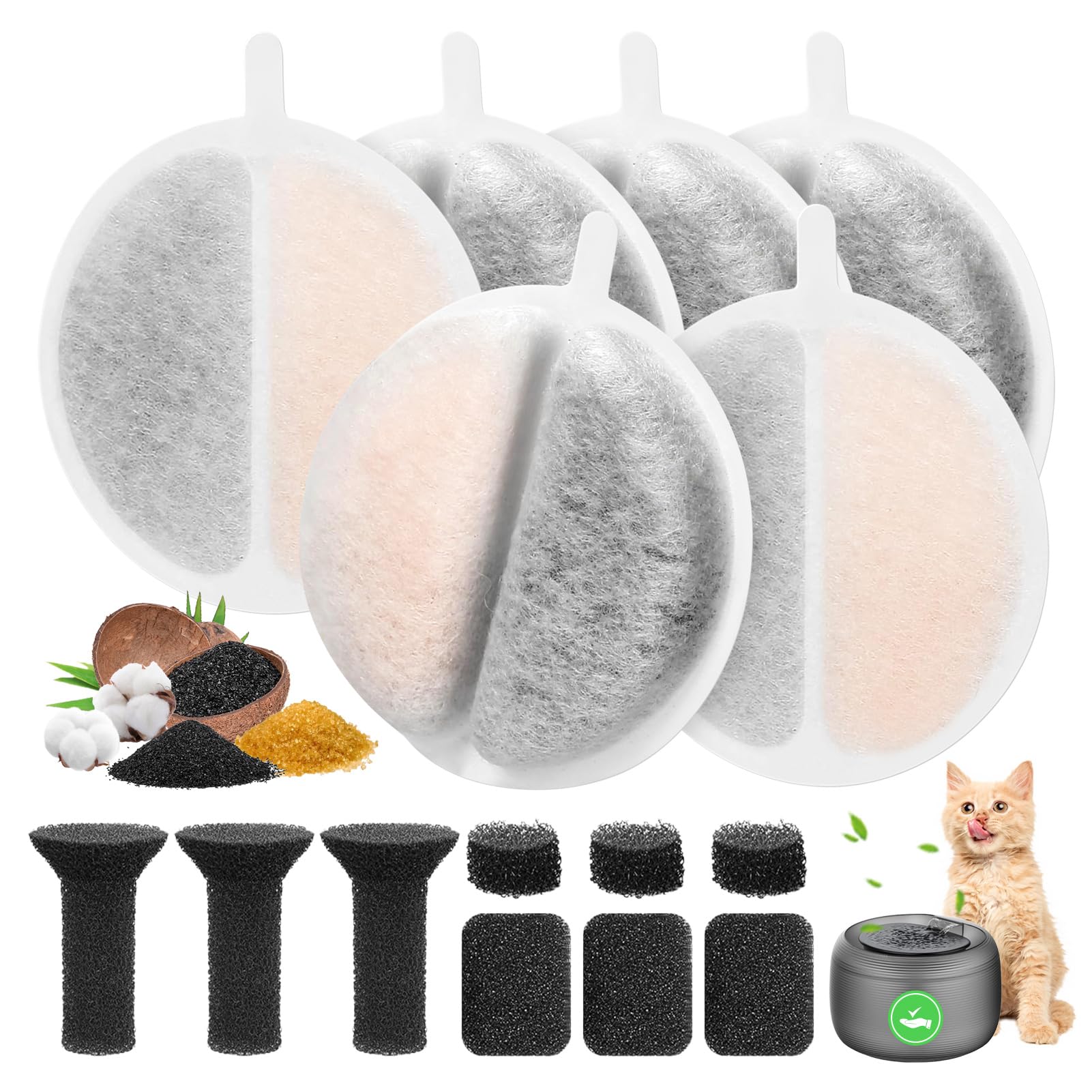 Filtros de Fuente para Gatos - 6 Piezas Filtros de Repuesto para Fuente para Fuente de Agua de 84 FL oz/2,5 L para Gatos