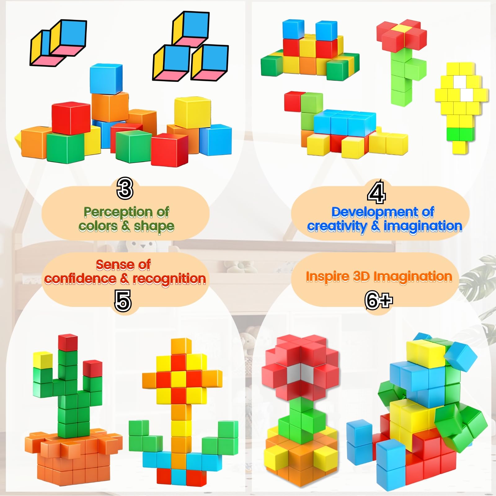 ASOK 66PCS Magnetic Blocks 1.18“ Large Building Cubes Toys with Sticker for Kid 3 4 5 6 7 8+ Years Old Boys Girls STEM Educational Math Manipulatives Sensory Toys - Image 4