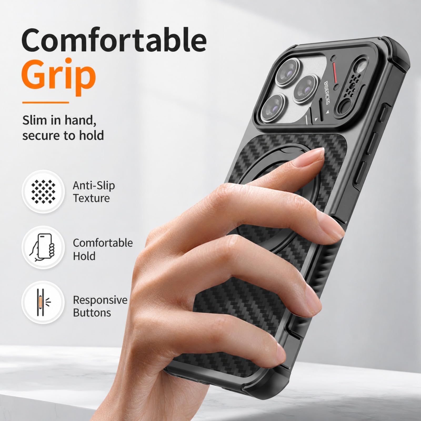 Funda para iPhone 17 Pro MAX con Anillo Giratorio y Soporte, Azul