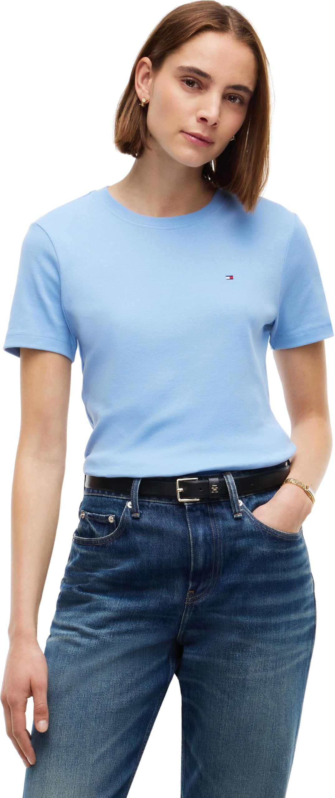 Tommy Hilfiger Damen T-Shirt Kurzarm New Slim Cody Rundhalsausschnitt, Blau (Cloudy Blue), S