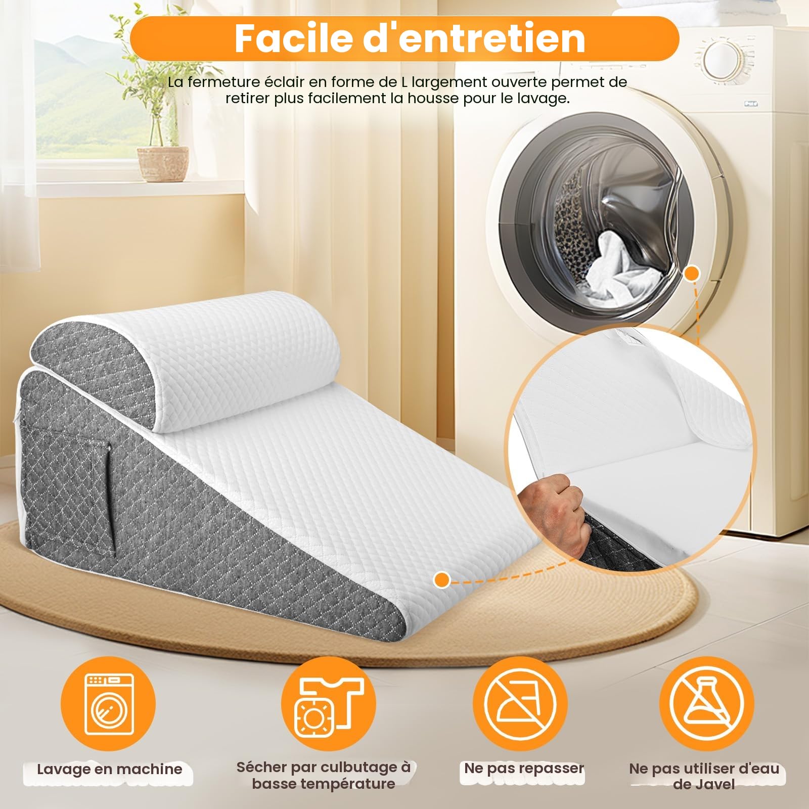 Coussin incliné pour lit Oreiller Triangle pour l'apnée du Sommeil,Coussin de Lecture en Mousse à Mémoire de Forme,Coussin Triangulaire Multifonction pour Reflux Acide l'élévation des Jambes