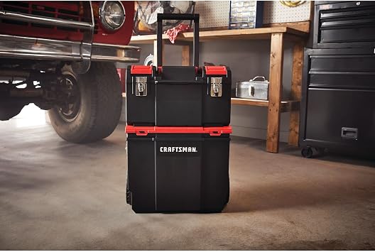 CRAFTSMAN 19-in. 3-in-1 Rolling Tool Box with Wheels, Red, Plastic, Lockable (CMST18614)