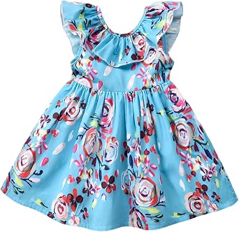Toddler Baby Girl Sun Dress Wildflower Floral Seaside Beach Dress Overall Outfits Onepiece
