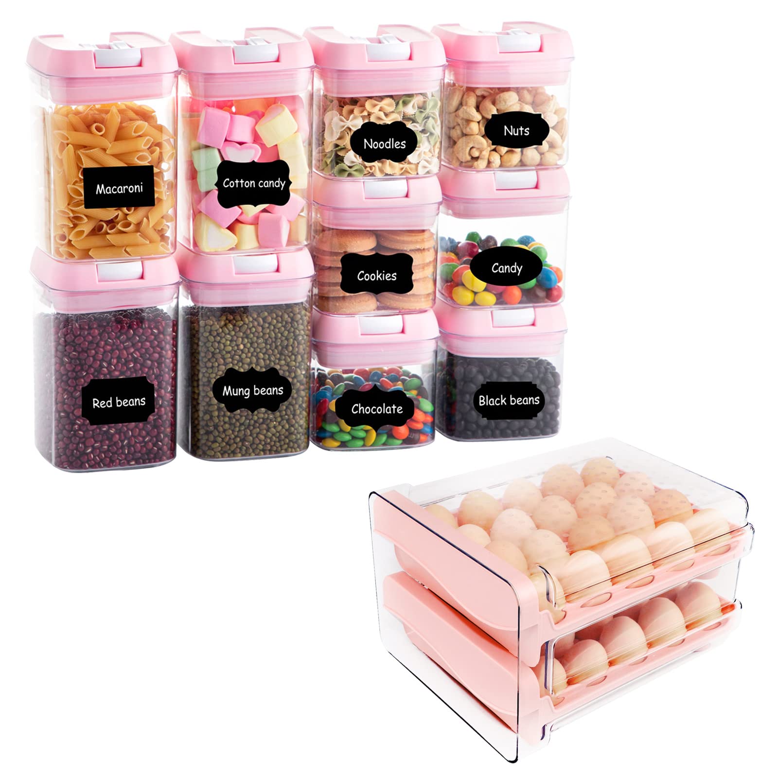 Photo 1 of BBG Airtight Food Storage Container with Easy Lock Lids, Pink Plastic Egg Holder, Egg Storage Container for Refrigerator