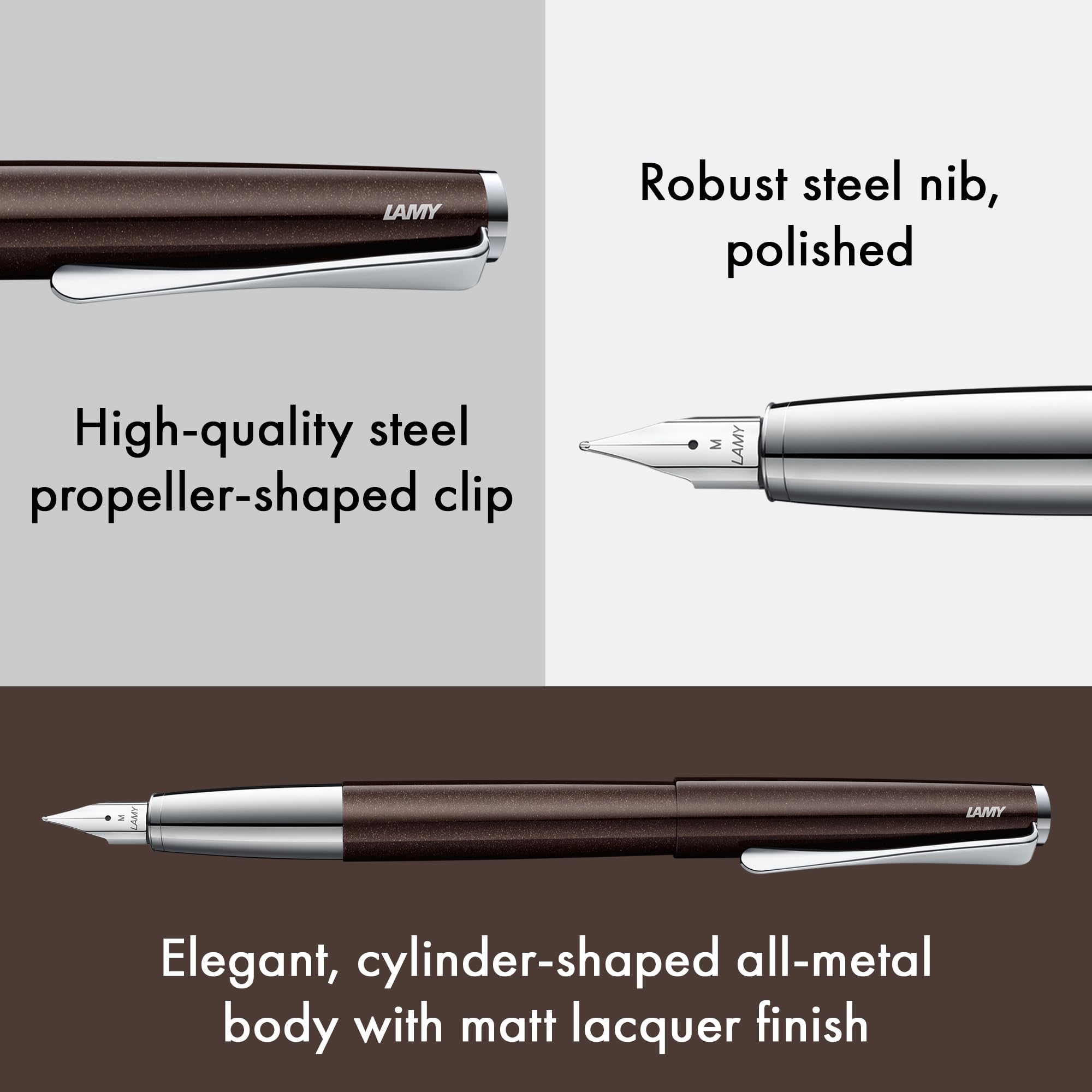 Lamy Studio Premium 069 - Penna stilografica in acciaio INOX con finitura laccata lucida e pennino in acciaio lucido, misura M, clip a elica, con cartuccia d'inchiostro T 10, colore: Blu