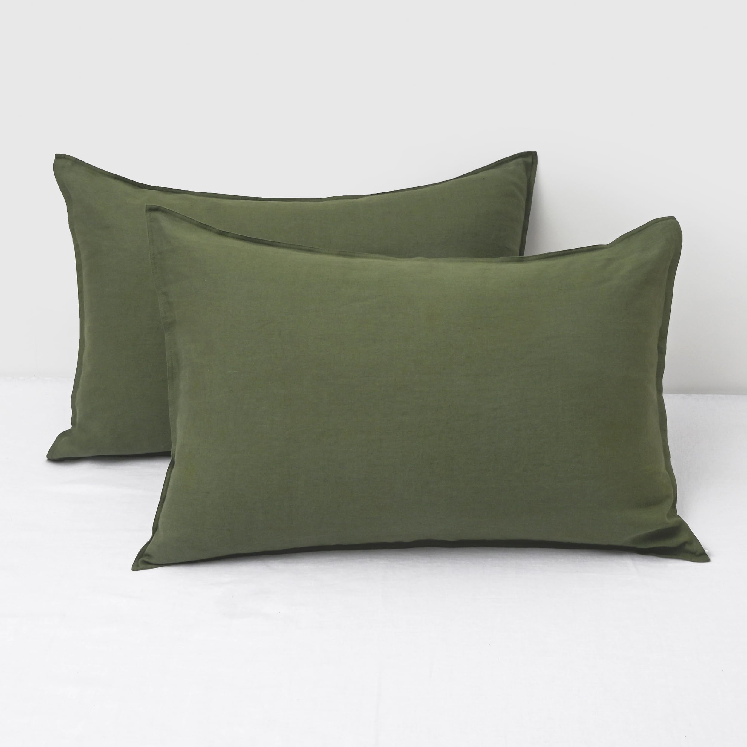 CHUFFED Linen Pillowcases 2 Pack 100% Linen Standard Pillow Cases, Breathable and Cooling Washed Pillowshams with Zipper Closure, 20x26 Inches,Mossy Green