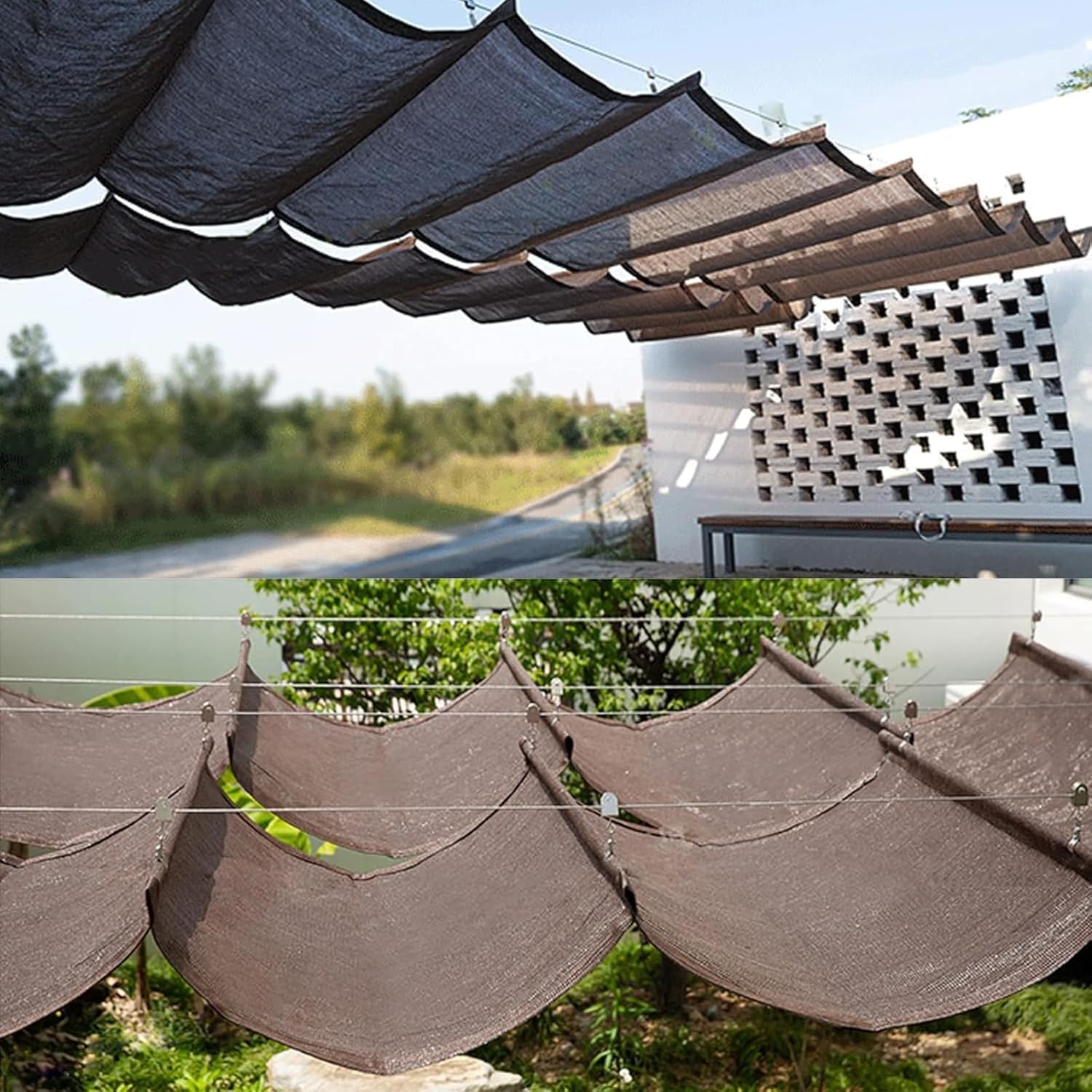 Wave Awning Cover，Retractable Waterproof Slip Rope Retractable Waterproof Shade Sail U Shape Replacement Pergola Awning for Gardens Patios Decks and Gazebos(Size:W2.5*L8m/W8.2*L26.25ft)