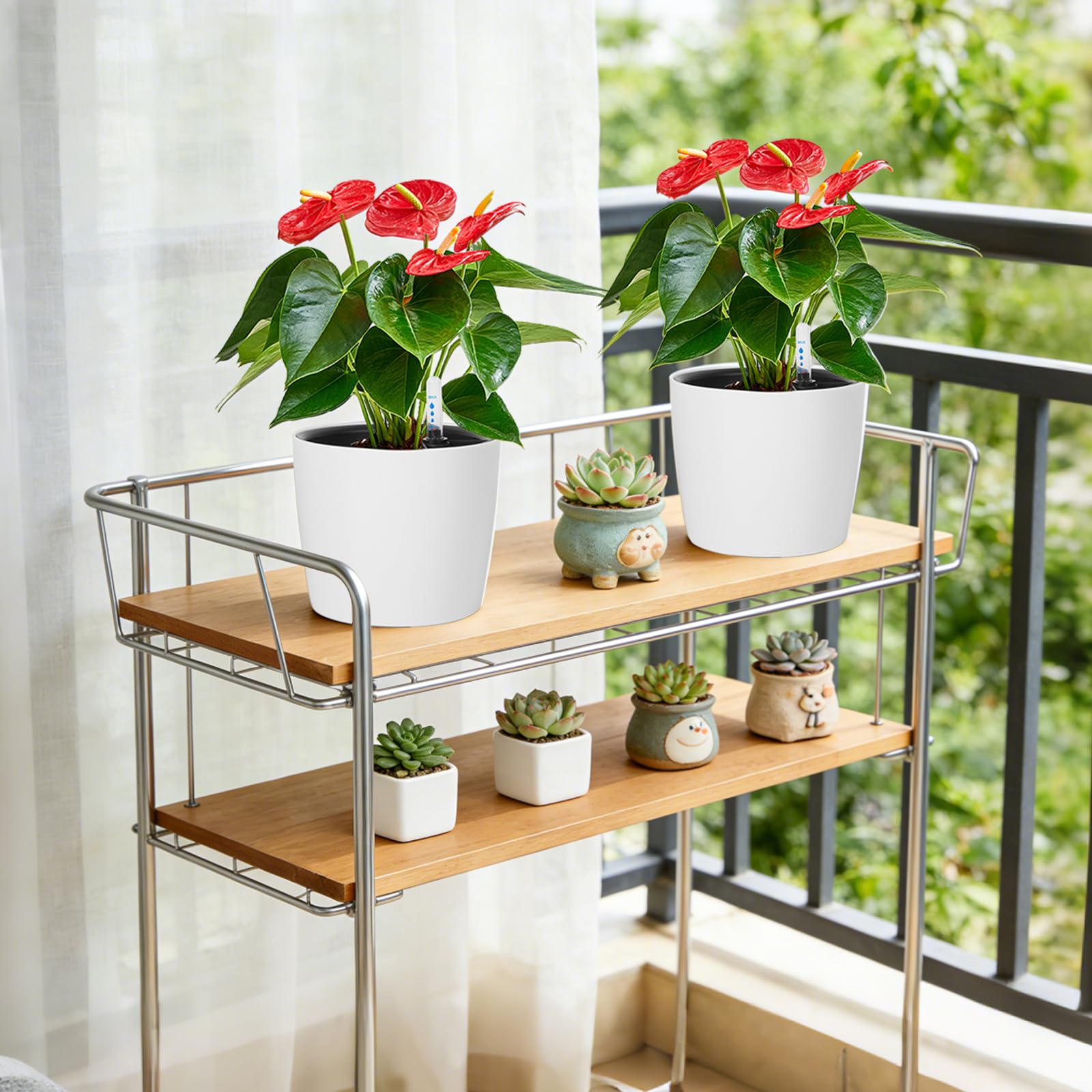 TWSOUL Lot de 2 pots à arrosage automatique avec indicateur de niveau d'eau, réservoir d'eau avec système de pot en pot, idéal pour plantes d'intérieur et herbes, intérieur et extérieur, 18 x 15,5 cm