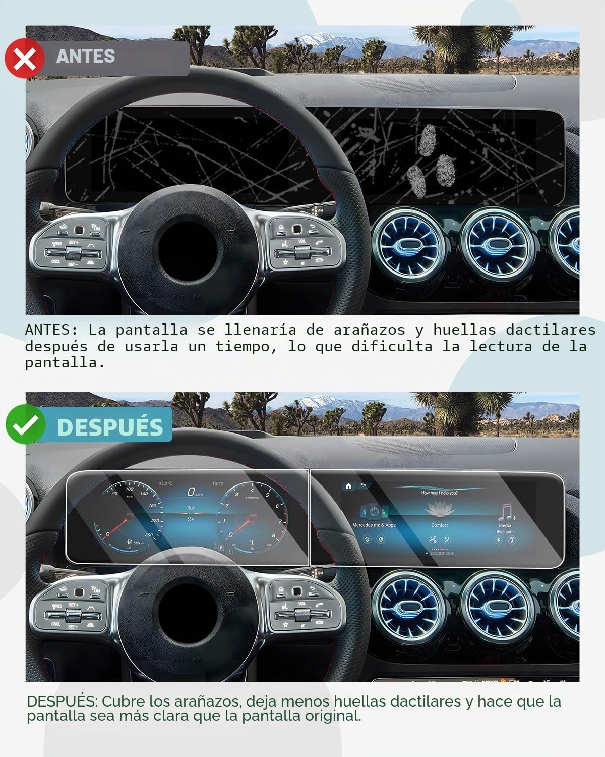 CDEFG Compatible con Mercedes Benz Clase A Clase B W177 W247 GLA GLB 2019-2025 Navegación Protector de Pantalla Vidrio Templado 10,25 pulgadas Resistente a los arañazos GPS 9H Protector de Pantalla