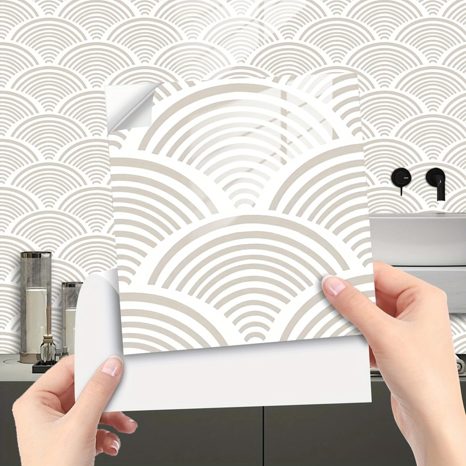 Retro Tile Stickers 10/15/20/30cm, 10Pcs Self-Adhesive Moroccan Wall Tiles, Waterproof Peel & Stick Vinyl for Kitchen Splashback Bathroom Floor Stairs (10x10cm-10pcs,FMB-649)