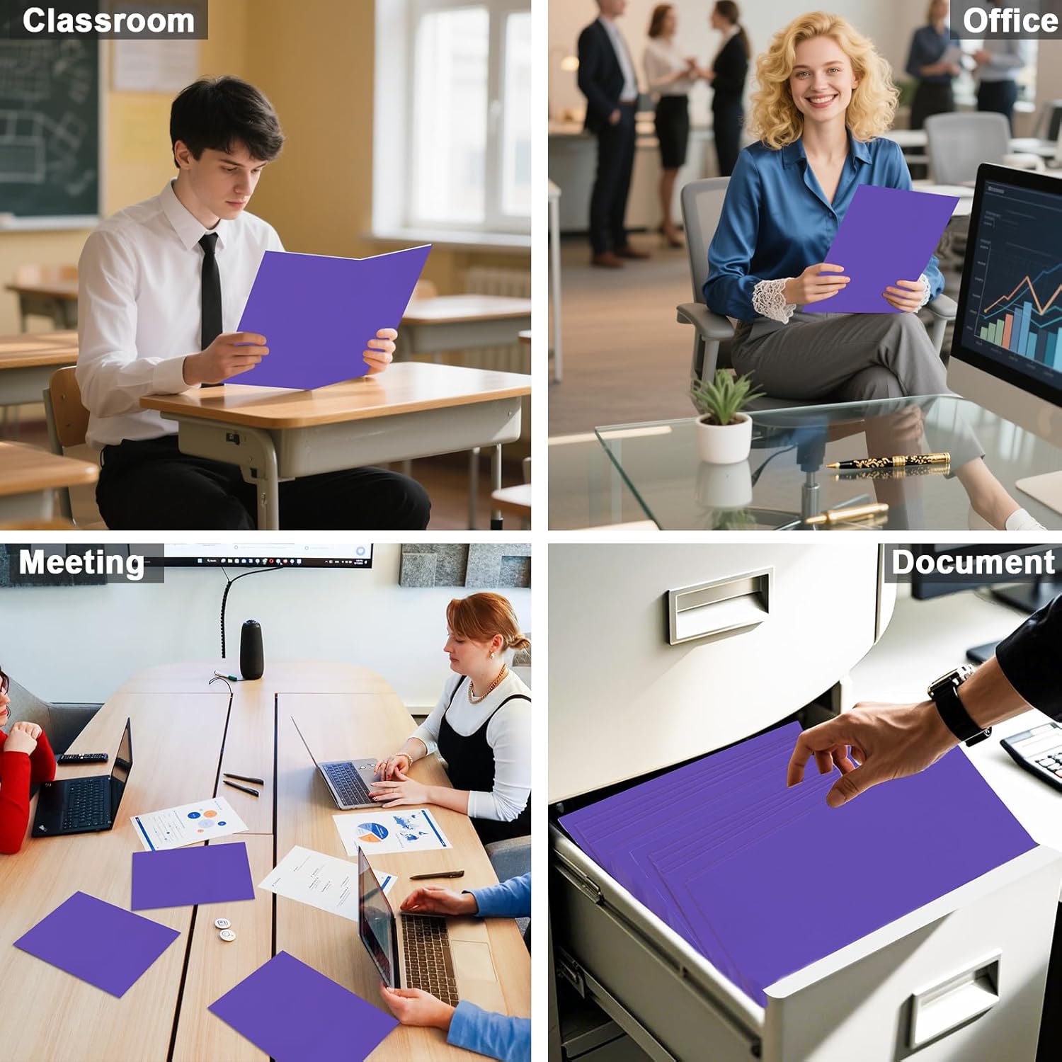 Folders with Pockets, LAYZZ 60 Pack Paper Pocket Folders, 2 Pocket File folders Fits Letter Size Paper, for School Office and Home (Purple)