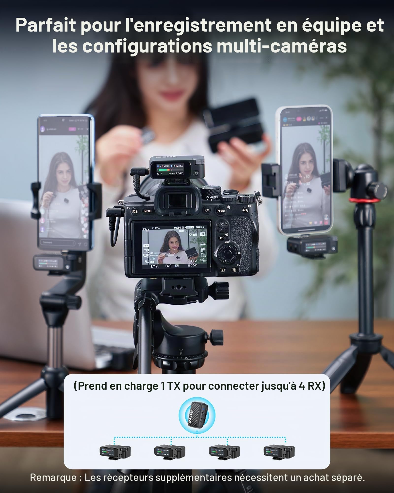 BOYA BOYAMIC 2 Micro Cravate sans Fil pour iPhone 15/16, Android, Mini Micro, Appareil Photo,Réduction de Bruit IA, 48 KHz/32 Bit, Mémoire 8G, Microphone pour Smartphone Contrôle Via Appli, 300m, 54h