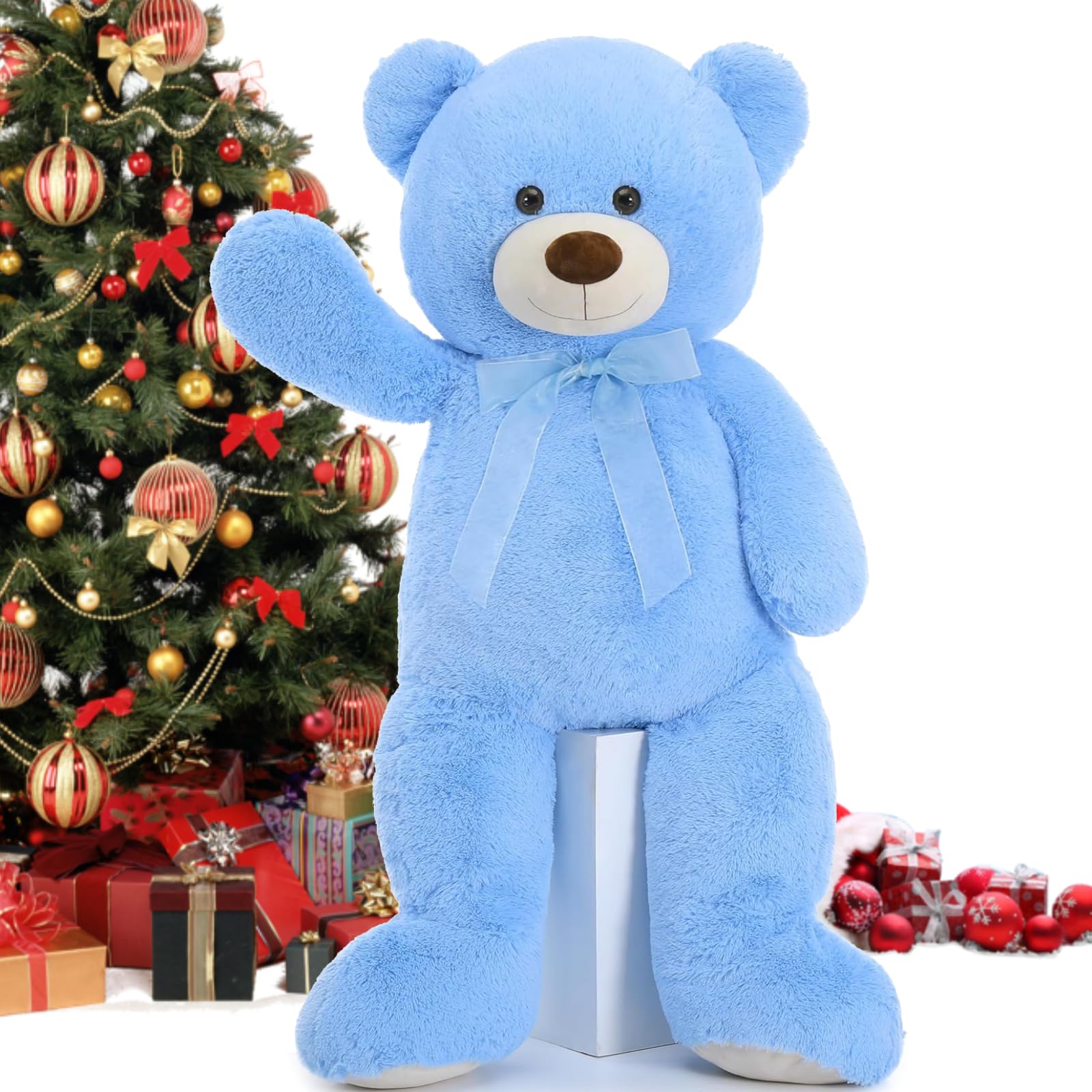 MorisMos Giant Teddy Bear Stuffed Animal 3ft,36'' Big Bear for Kid,Large Stuffed Bear for Baby Shower, Teddy Bear for Girlfriend Boyfriend Wife Mother Fiancée Valentine's Birthday, Blue
