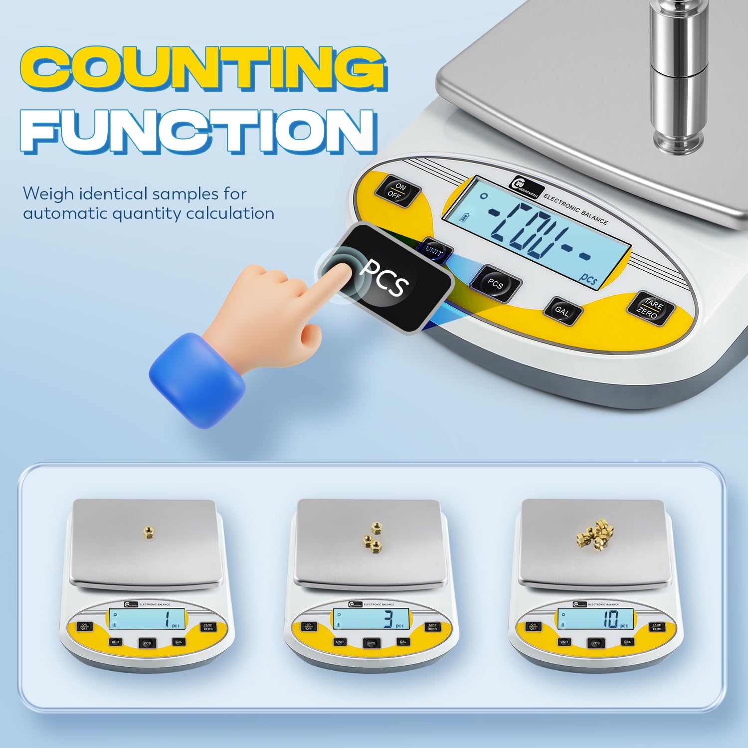 CGOLDENWALL Bilancia Laboratorio Digitale 5kg / 0.01g, Bilancia Multifunzione con Conteggio Pezzi, Tara e 13 Unità di Misura - Per Gioielleria, Cucina e Uso Industriale, Calibrata e Pronta all'Uso
