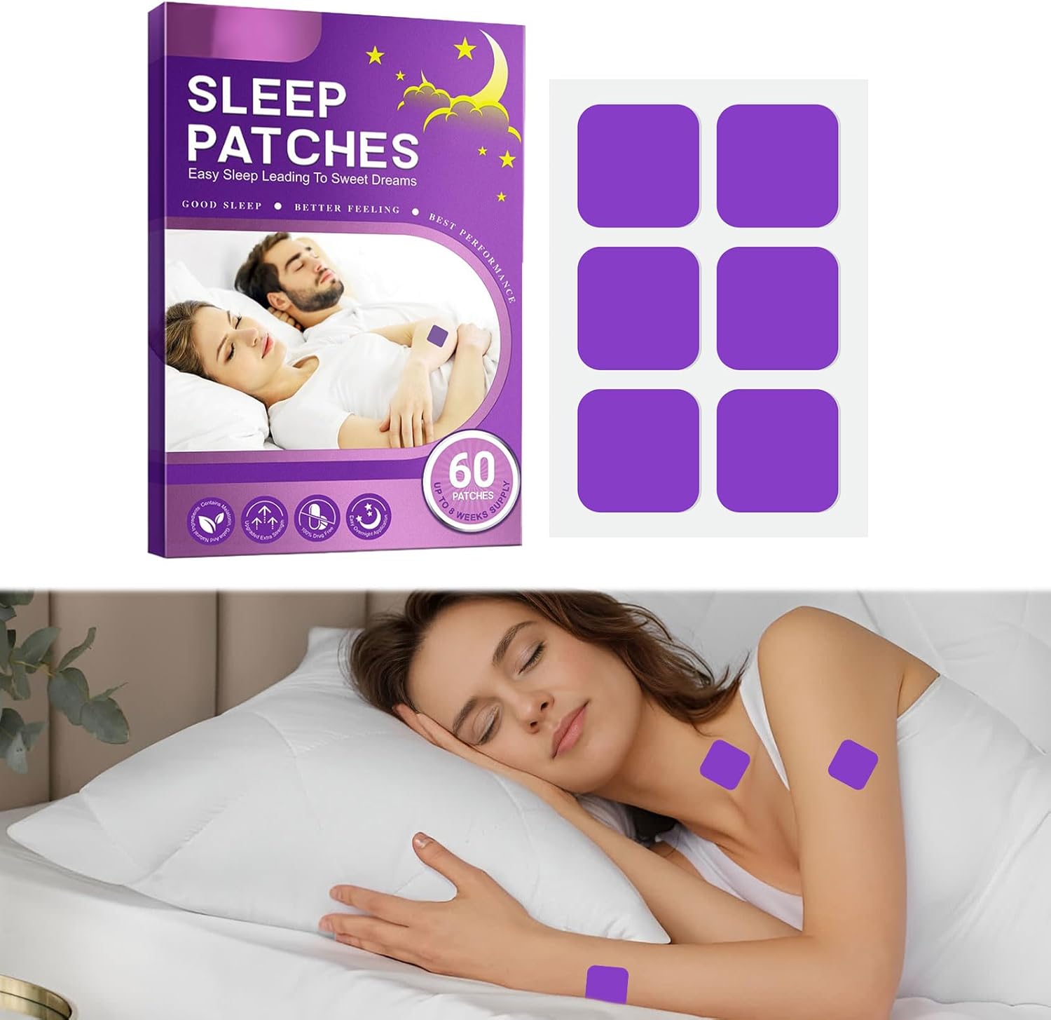 60Pcs Sleep Patches for Adults,Insomnia Relief Sleep Patches,All Natural Sleep Patches Chemical and Drug Free,Melatonin Patches for Adults to Promote Relaxation and Deep Sleep