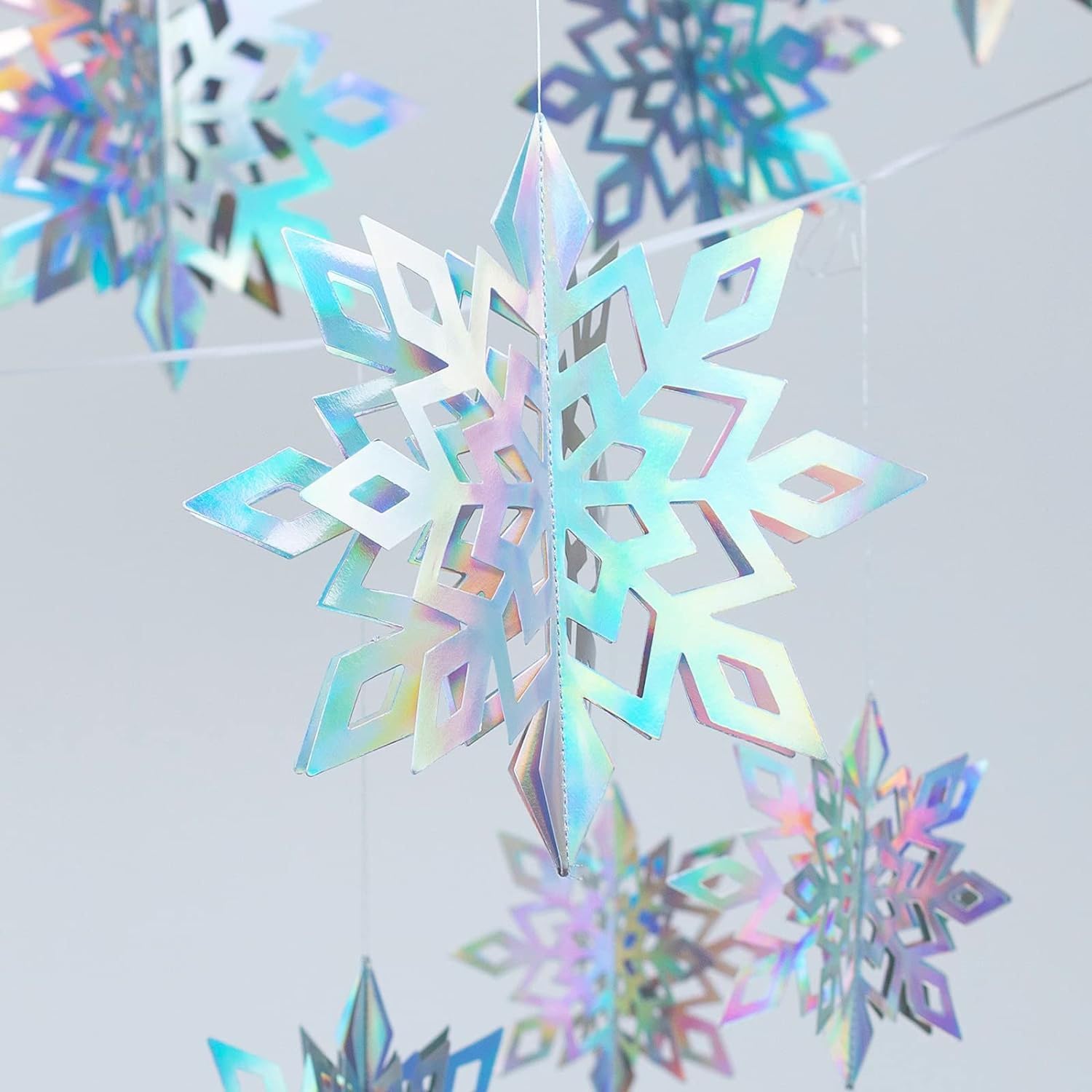 Lot De 3 Décorations Irisées à Suspendre – Flocons De Neige Et étoiles 30-40 Cm – Effet Arc-en-ciel, 3D – Pour Noël, Mariage, Fête - 7