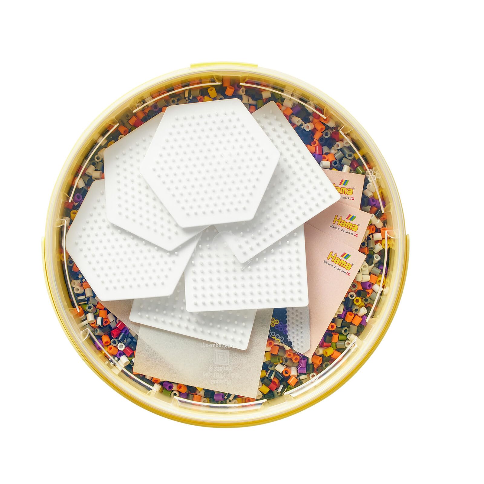 Hama Koraliki | ok. 30 000 koralików, 6 małych pegboardów: 3 kwadratowe nr 220 i 3 sześciokątne nr 223. Kolorowy arkusz wzoru, instrukcje i papier do prasowania.