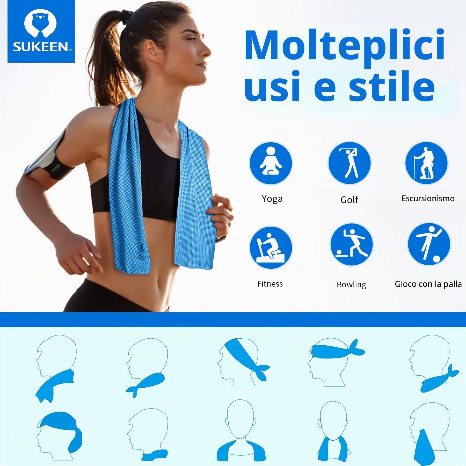 Sukeen Asciugamani Rinfrescanti 4PCS (101,6 x 30,5 cm), Asciugamano per Il Ghiaccio, Asciugamano Traspirante e Fresco, Asciugamano in Microfibra per Yoga, Golf, Sport all'Aria Apert